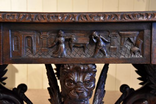 CARVED OAK CENTRE TABLE BY EDWARDS AND ROBERTS - ADDITIONAL PHOTO 10