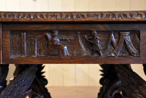 CARVED OAK CENTRE TABLE BY EDWARDS AND ROBERTS - ADDITIONAL PHOTO 11