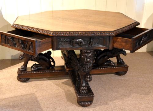 CARVED OAK CENTRE TABLE BY EDWARDS AND ROBERTS - ADDITIONAL PHOTO 13