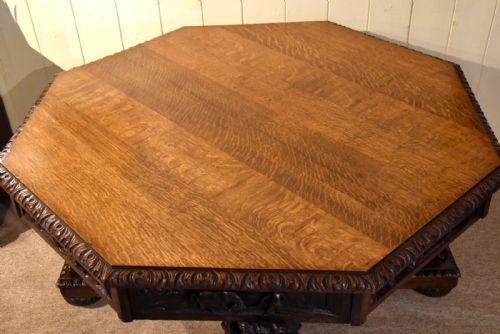 CARVED OAK CENTRE TABLE BY EDWARDS AND ROBERTS - ADDITIONAL PHOTO 14