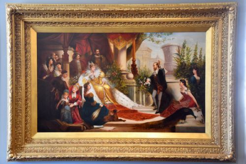 OIL PAINTING BY JACK LEIGH WARDLEWORTH SIR WALTER RALEIGH REGALING QUEEN ELIZABETH WITH TALES OF THE NEW WORLD - ADDITIONAL PHOTO 1