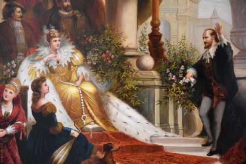 OIL PAINTING BY JACK LEIGH WARDLEWORTH SIR WALTER RALEIGH REGALING QUEEN ELIZABETH WITH TALES OF THE NEW WORLD - ADDITIONAL PHOTO 2