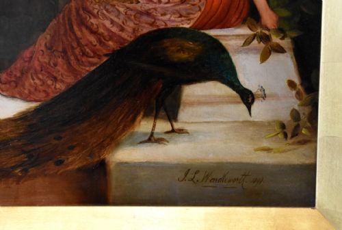 OIL PAINTING BY JACK LEIGH WARDLEWORTH SIR WALTER RALEIGH REGALING QUEEN ELIZABETH WITH TALES OF THE NEW WORLD - ADDITIONAL PHOTO 5