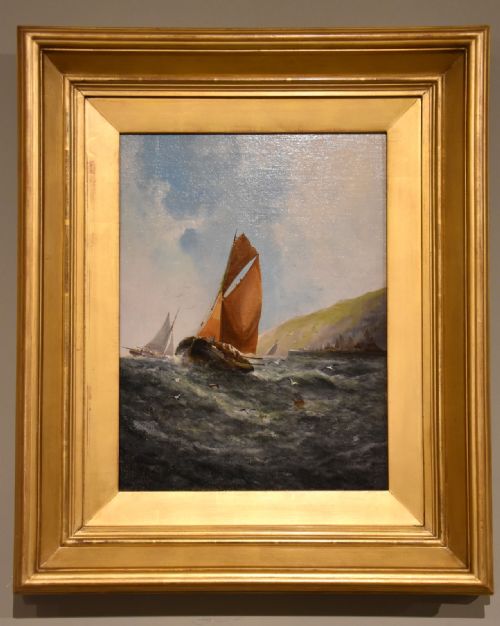 PAIR OIL PAINTINGS BY GEORGE H KNIGHT FISHING BOATS OFF THE SOUTH COAST - ADDITIONAL PHOTO 4