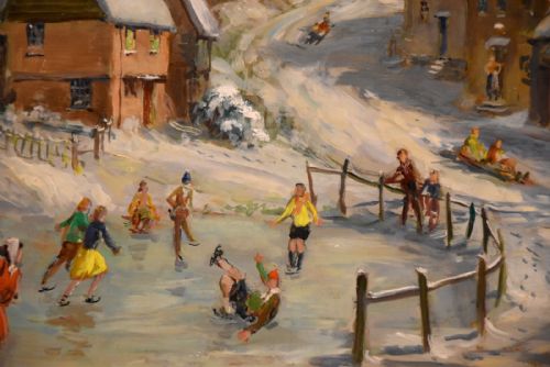 OIL PAINTING BY MAX HOFLER THE FROZEN POND - ADDITIONAL PHOTO 1
