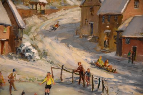 OIL PAINTING BY MAX HOFLER THE FROZEN POND - ADDITIONAL PHOTO 4