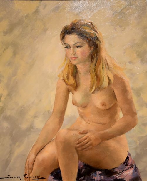 OIL PAINTING BY IGOR TALWINSKI NUDE STUDY BLONDE MODE SEATED - ADDITIONAL PHOTO 1