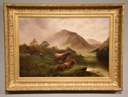 oil painting by attributed to william perring hollyer beside the loch - CATEGORY: ANTIQUE ART - DATED 1890