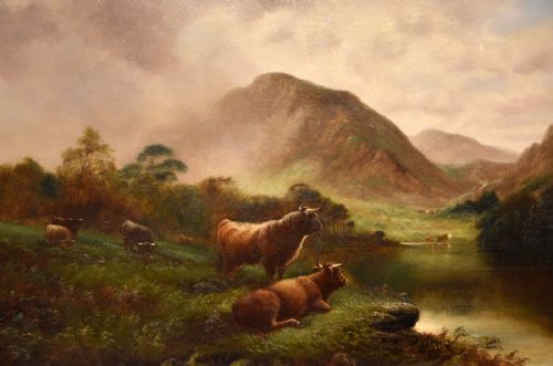 OIL PAINTING BY ATTRIBUTED TO WILLIAM PERRING HOLLYER BESIDE THE LOCH - ADDITIONAL PHOTO 1