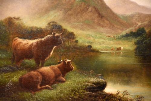 OIL PAINTING BY ATTRIBUTED TO WILLIAM PERRING HOLLYER BESIDE THE LOCH - ADDITIONAL PHOTO 3