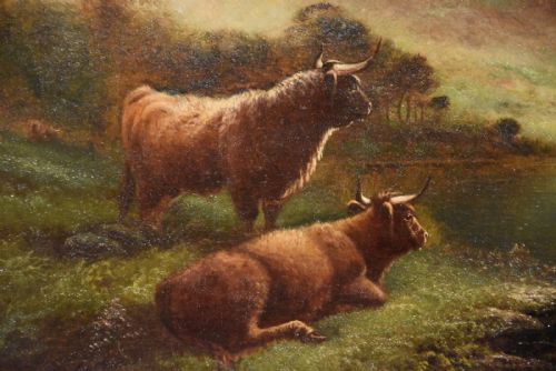 OIL PAINTING BY ATTRIBUTED TO WILLIAM PERRING HOLLYER BESIDE THE LOCH - ADDITIONAL PHOTO 4