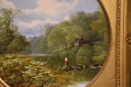 OIL PAINTING PAIR BY EDWIN TAYLOR AN OLD MILL ON THE LOWTHER - ADDITIONAL PHOTO 5