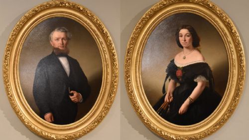 oil painting pair by louis ammy blanc an elegant couple - CATEGORY: ANTIQUE ART - DATED 19TH CENTURY