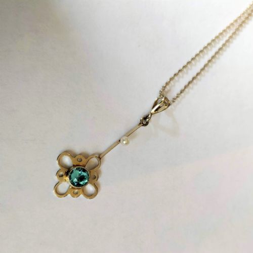 PRETTY EDWARDIAN 14CT GOLD AQUAMARINE NECKLACE PENDANT - ADDITIONAL PHOTO 3