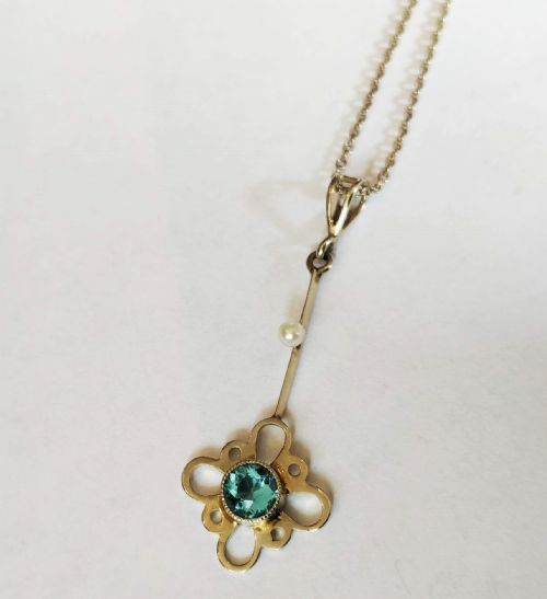 PRETTY EDWARDIAN 14CT GOLD AQUAMARINE NECKLACE PENDANT - ADDITIONAL PHOTO 4