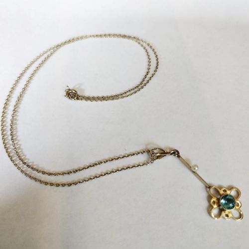 PRETTY EDWARDIAN 14CT GOLD AQUAMARINE NECKLACE PENDANT - ADDITIONAL PHOTO 5