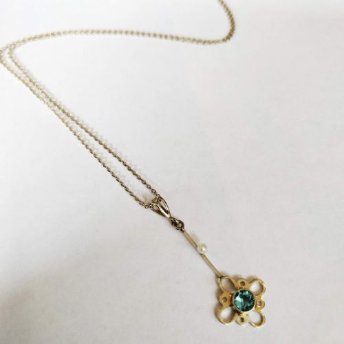 PRETTY EDWARDIAN 14CT GOLD AQUAMARINE NECKLACE PENDANT - ADDITIONAL PHOTO 7