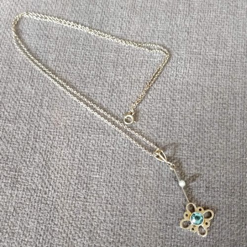 PRETTY EDWARDIAN 14CT GOLD AQUAMARINE NECKLACE PENDANT - ADDITIONAL PHOTO 8