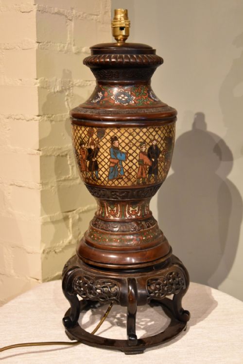 tibetan champlev enamel and bronze lamp - CATEGORY: ANTIQUE LIGHTING - DATED 19TH CENTURY