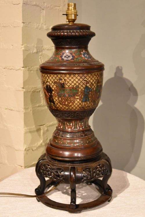 TIBETAN CHAMPLEV ENAMEL AND BRONZE LAMP - ADDITIONAL PHOTO 1