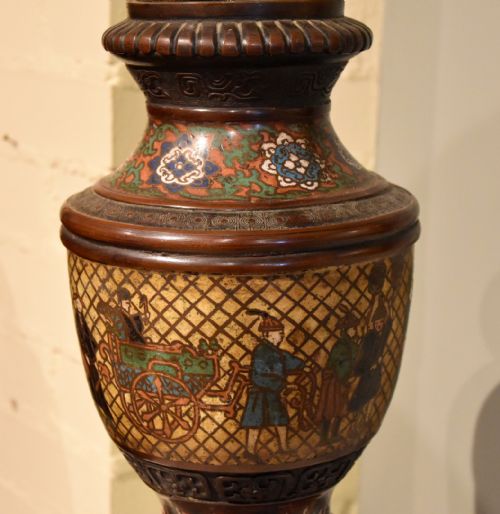 TIBETAN CHAMPLEV ENAMEL AND BRONZE LAMP - ADDITIONAL PHOTO 2