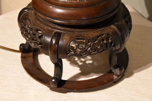 TIBETAN CHAMPLEV ENAMEL AND BRONZE LAMP - ADDITIONAL PHOTO 3
