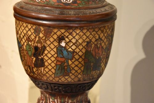TIBETAN CHAMPLEV ENAMEL AND BRONZE LAMP - ADDITIONAL PHOTO 4