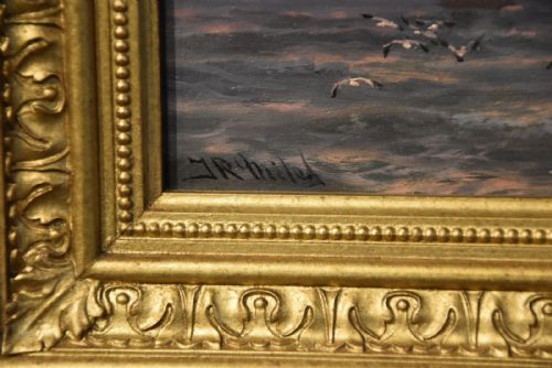 OIL PAINTING PAIR BY THOMAS ROSE MILES MORNING AND EVENING OFF THE EAST COAST - ADDITIONAL PHOTO 7
