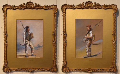 oil painting pair by ht dennis somerset labourers - CATEGORY: ANTIQUE ART - DATED 18TH CENTURY