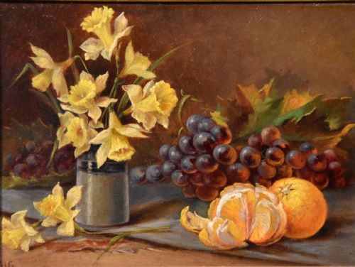OIL PAINTING BY MAY GOZZARD DAFFODILS AND ORANGES - ADDITIONAL PHOTO 1