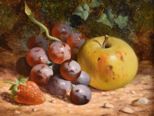 OIL PAINTING PAIR BY WILLIAM HUGHES WHITE GRAPES AND BLACK GRAPES - ADDITIONAL PHOTO 3