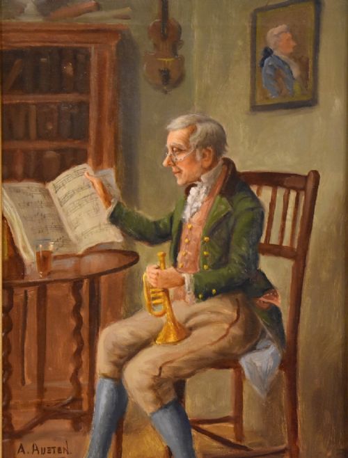 OIL PAINTING BY ALEXANDER AUSTEN THE TRUMPET PLAYER - ADDITIONAL PHOTO 1