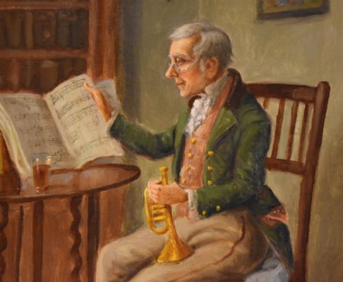 OIL PAINTING BY ALEXANDER AUSTEN THE TRUMPET PLAYER - ADDITIONAL PHOTO 2