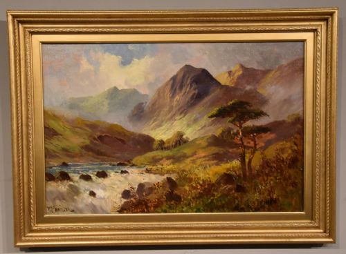 oil painting by francis e jamieson brora falls sutherland - CATEGORY: ANTIQUE ART - DATED 1920