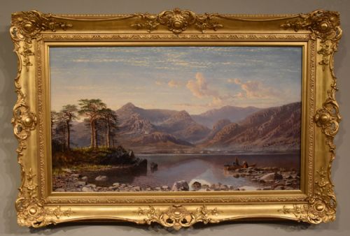 oil painting by charles pettitt early morning coniston lake and mountains north lancashire - CATEGORY: ANTIQUE ART - DATED 19TH CENTURY