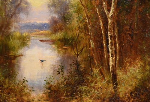 OIL PAINTING PAIR BY ERNEST CHARLES WALBOURN A TRANQUIL RIVER SCENE - ADDITIONAL PHOTO 4