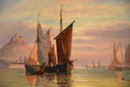 OIL PAINTING PAIR BY GEORGE DODGSON CALLOW A CALM MOUNTS BAY AND ON THE SOUTH COAST - ADDITIONAL PHOTO 3