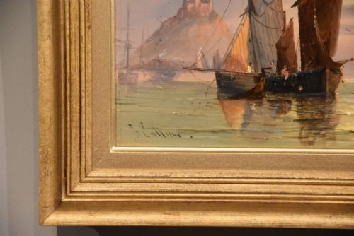 OIL PAINTING PAIR BY GEORGE DODGSON CALLOW A CALM MOUNTS BAY AND ON THE SOUTH COAST - ADDITIONAL PHOTO 4