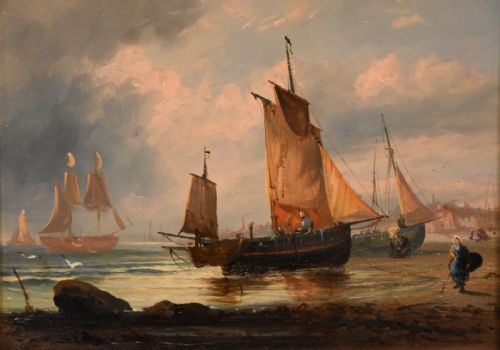 OIL PAINTING PAIR BY GEORGE DODGSON CALLOW A CALM MOUNTS BAY AND ON THE SOUTH COAST - ADDITIONAL PHOTO 6