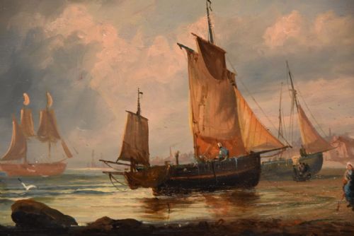 OIL PAINTING PAIR BY GEORGE DODGSON CALLOW A CALM MOUNTS BAY AND ON THE SOUTH COAST - ADDITIONAL PHOTO 7