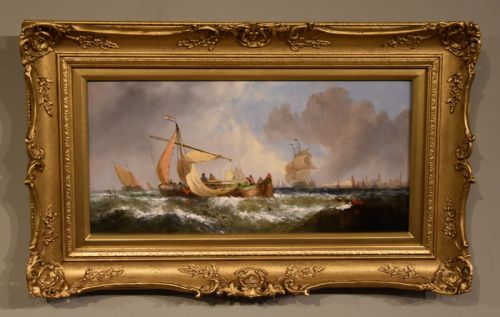 OIL PAINTING PAIR BY WILLIAM CALCOTT KNELL FISHING BOATS OF THE DUTCH COAST - ADDITIONAL PHOTO 1