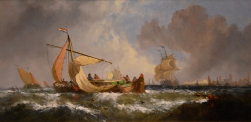 OIL PAINTING PAIR BY WILLIAM CALCOTT KNELL FISHING BOATS OF THE DUTCH COAST - ADDITIONAL PHOTO 2