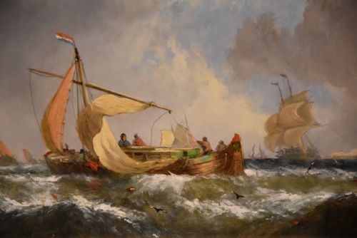 OIL PAINTING PAIR BY WILLIAM CALCOTT KNELL FISHING BOATS OF THE DUTCH COAST - ADDITIONAL PHOTO 3