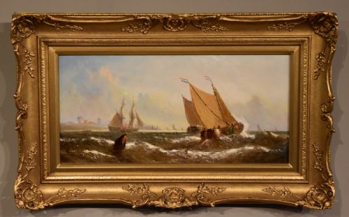 OIL PAINTING PAIR BY WILLIAM CALCOTT KNELL FISHING BOATS OF THE DUTCH COAST - ADDITIONAL PHOTO 4