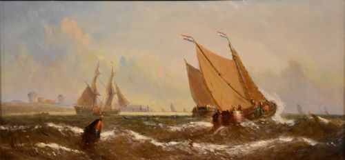 OIL PAINTING PAIR BY WILLIAM CALCOTT KNELL FISHING BOATS OF THE DUTCH COAST - ADDITIONAL PHOTO 5