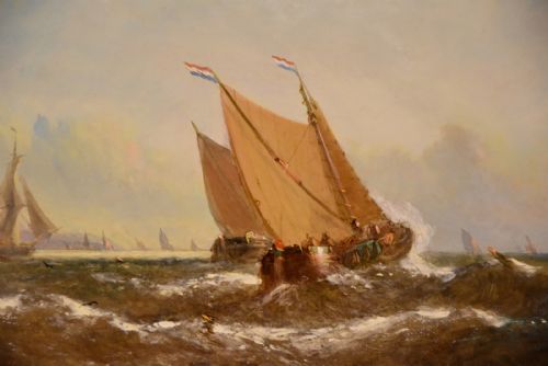 OIL PAINTING PAIR BY WILLIAM CALCOTT KNELL FISHING BOATS OF THE DUTCH COAST - ADDITIONAL PHOTO 6