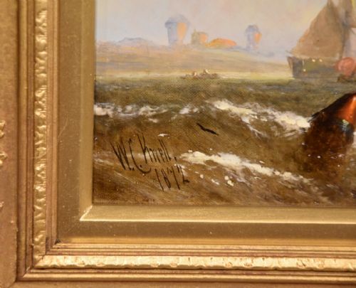 OIL PAINTING PAIR BY WILLIAM CALCOTT KNELL FISHING BOATS OF THE DUTCH COAST - ADDITIONAL PHOTO 7