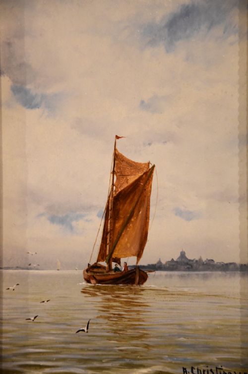 OIL PAINTING PAIR BY A CHRISTIANSEN OFF JUTLAND - ADDITIONAL PHOTO 4