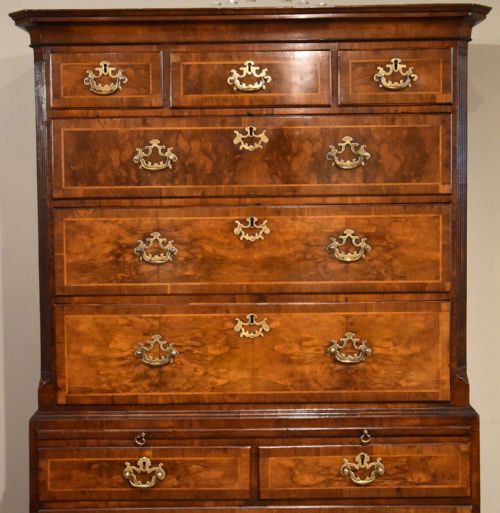 GEORGE II VENEERED WALNUT CHEST ON CHEST TALLBOY - ADDITIONAL PHOTO 1