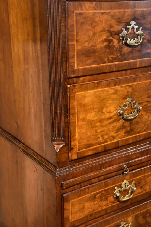 GEORGE II VENEERED WALNUT CHEST ON CHEST TALLBOY - ADDITIONAL PHOTO 7